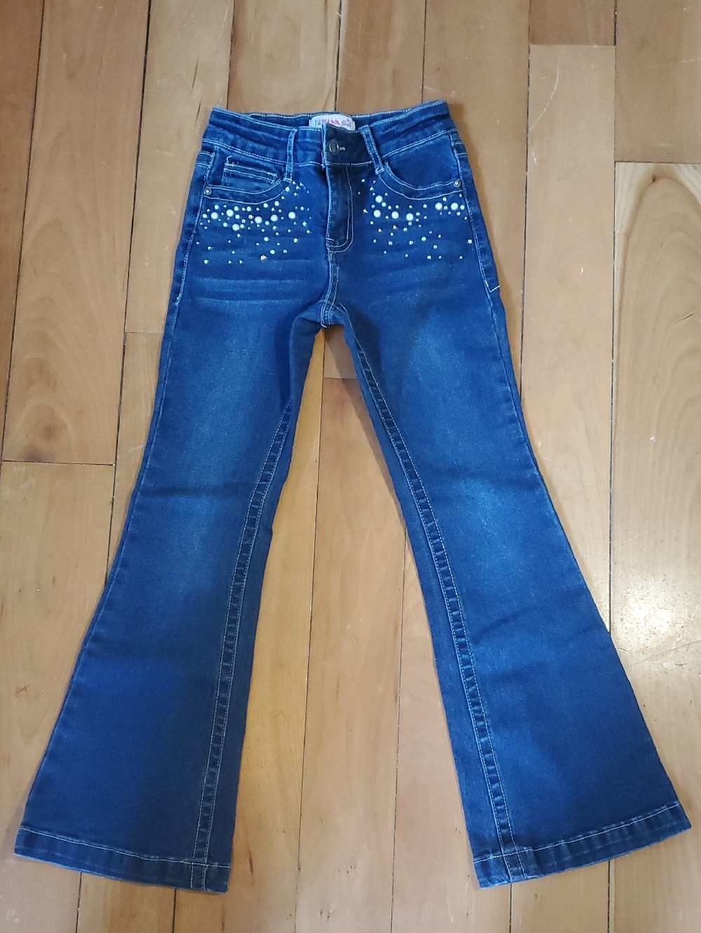Girls 1st Kiss 💋Blue Jeans with Pearl Embellishments